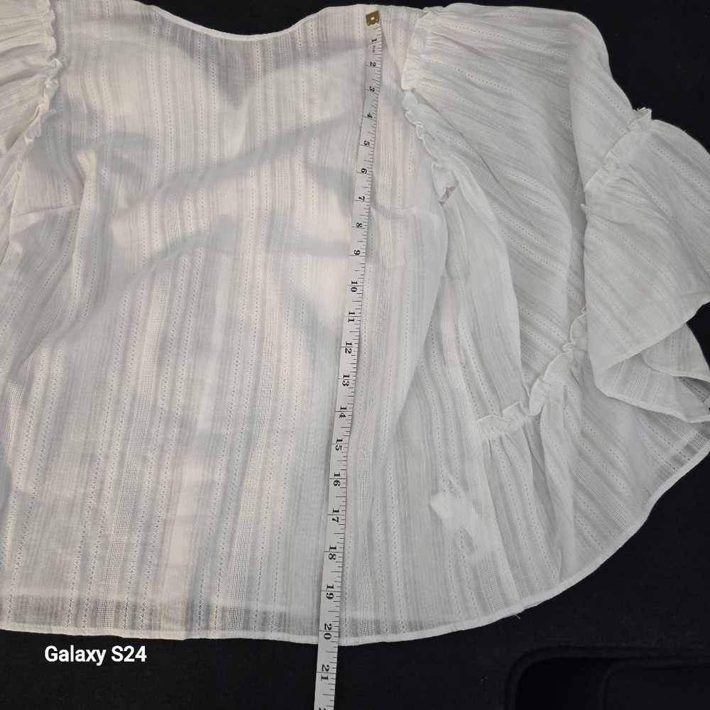 English Factory Womens Ruffle Wide Sleeve Top All Over Stripe Linen White Sz XS - Picture 6 of 8